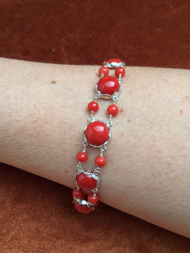 Red Coral Bracelet Handmade Italian Red Coral Silver For Sale at 1stdibs