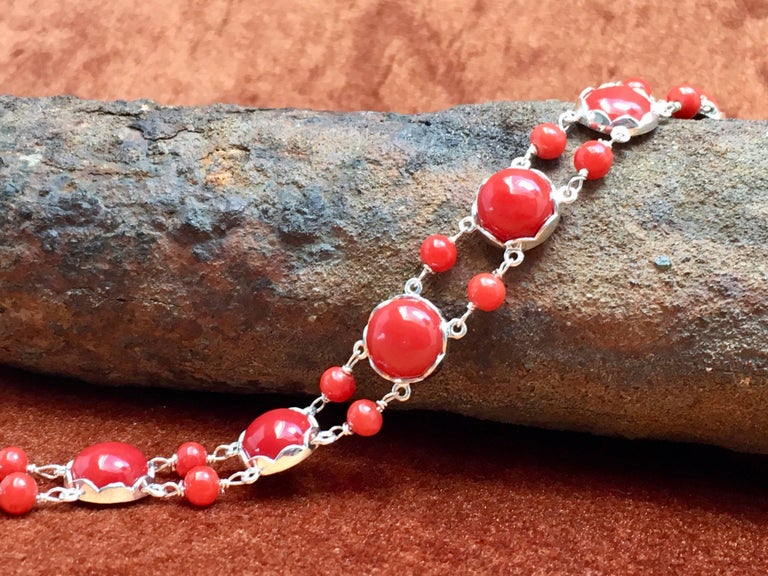 Red Coral Bracelet Handmade Italian Red Coral Silver For Sale at 1stdibs