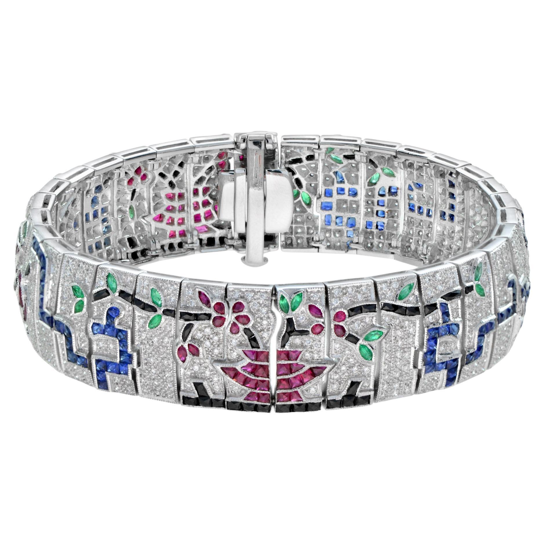 Treasures of Japan Multi Gemstones Antique Inspired Bracelet in 18k