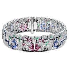 Treasures of Japan Multi Gemstones Antique Inspired Bracelet in 18k White Gold