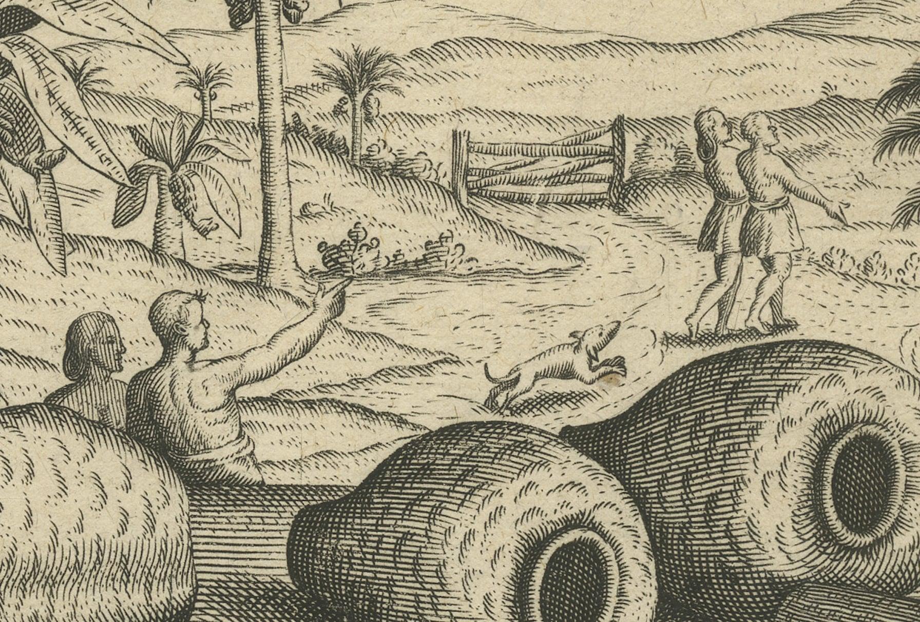 Treasures of the Tropics: Lac, Lancas, and Fagaras in De Bry's 1601 Engraving In Good Condition For Sale In Langweer, NL