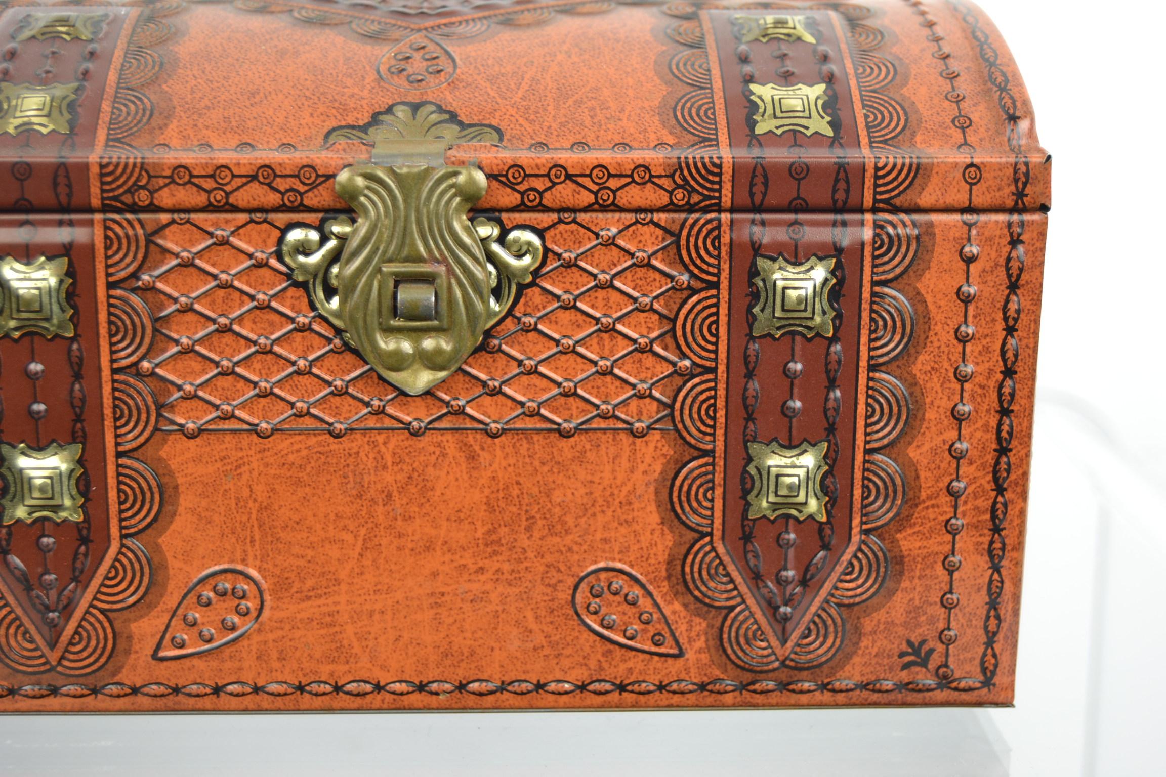 European Treasury Tin or Coffer Tin with Lion Heads, 1950s For Sale