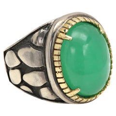 Natural Jade Ring Sterling Silver 925 and 18 Karat Gold Green Jade Jewelry