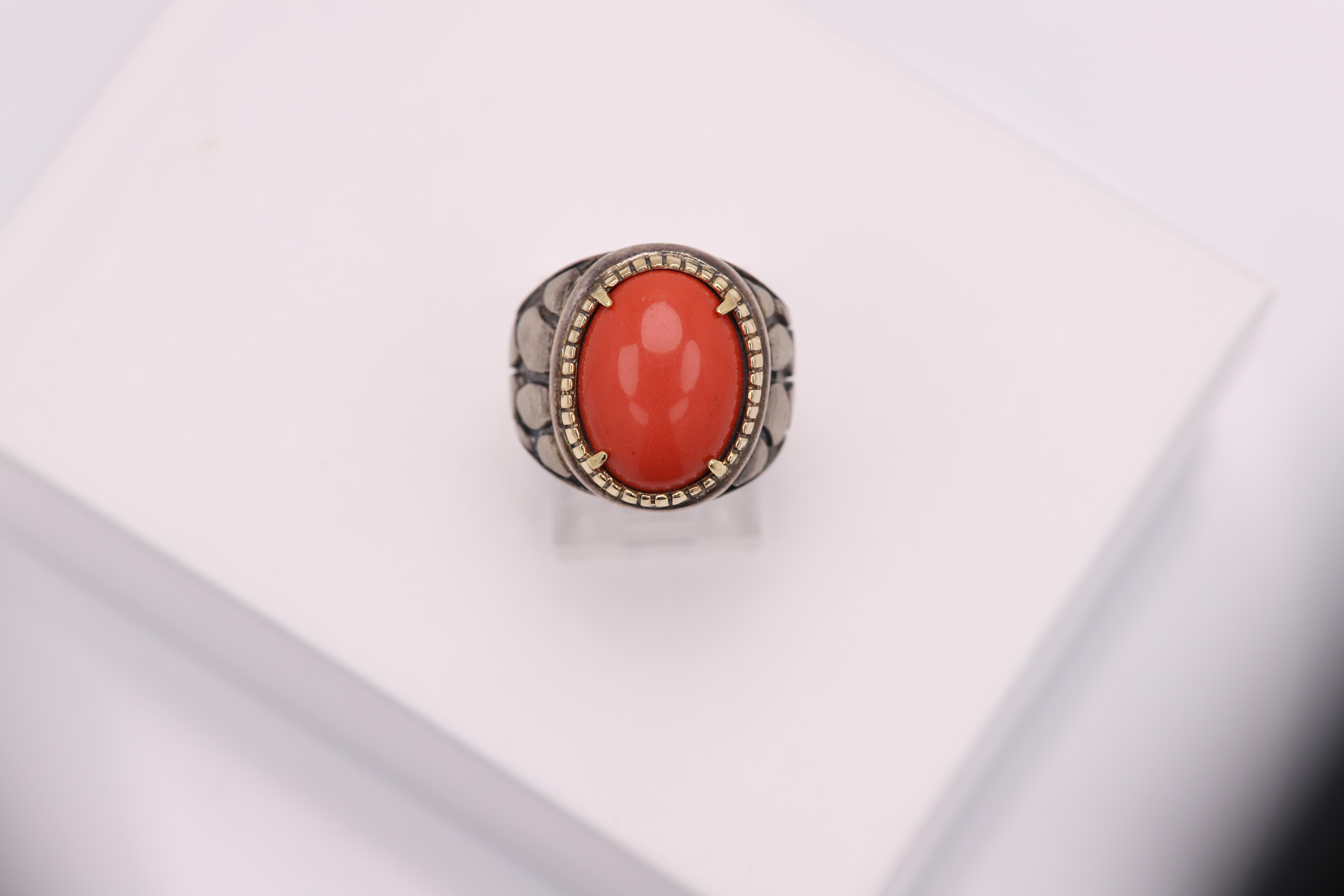 Natural Red Coral Ring Sterling Silver 925 and 18 Karat Gold en venta 2