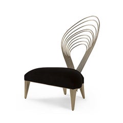 Treble Armchair with Swirls Metal Backrest in Antique Silver Finish