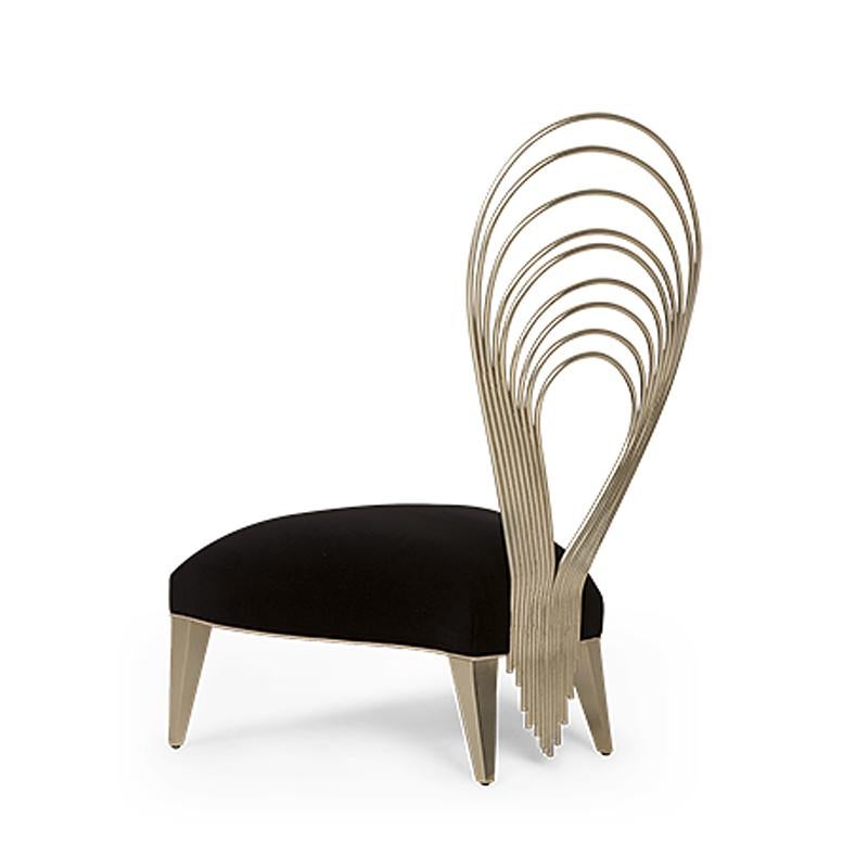 Anglais Fauteuil Treble avec dossier en métal tourbillonnant, finition argentée ancienne en vente