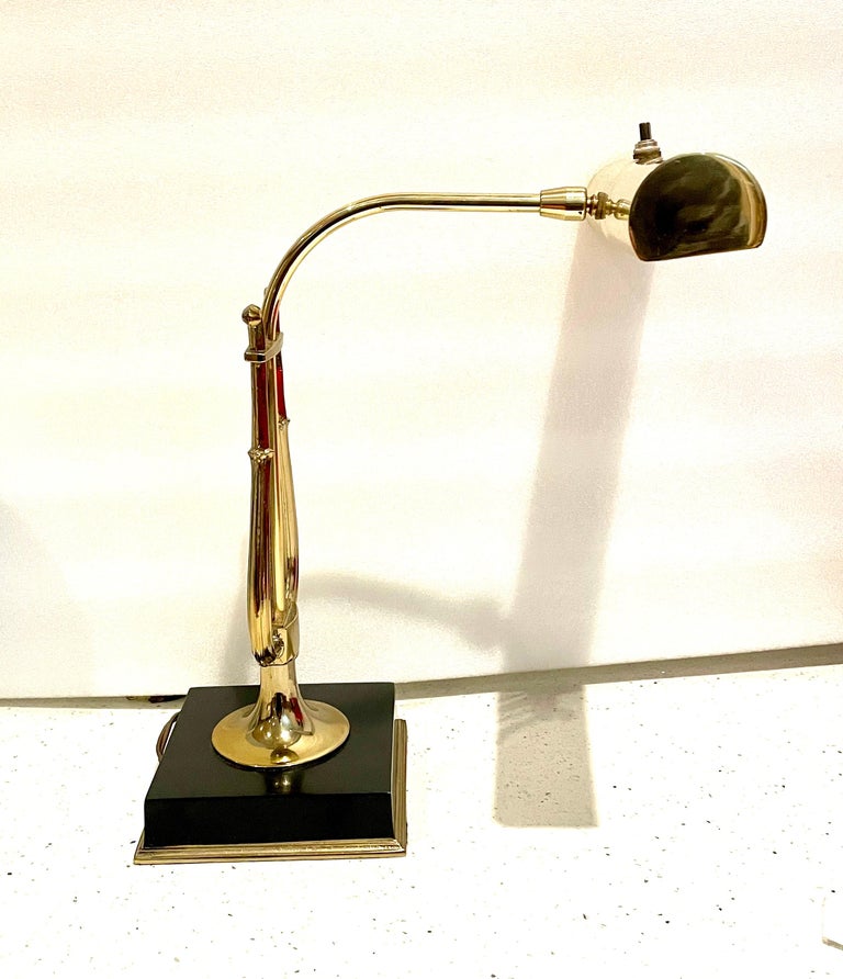 American Treble Clef Piano Desk Lamp in Brass & Black Enameled Base by Laurel Lighting For Sale