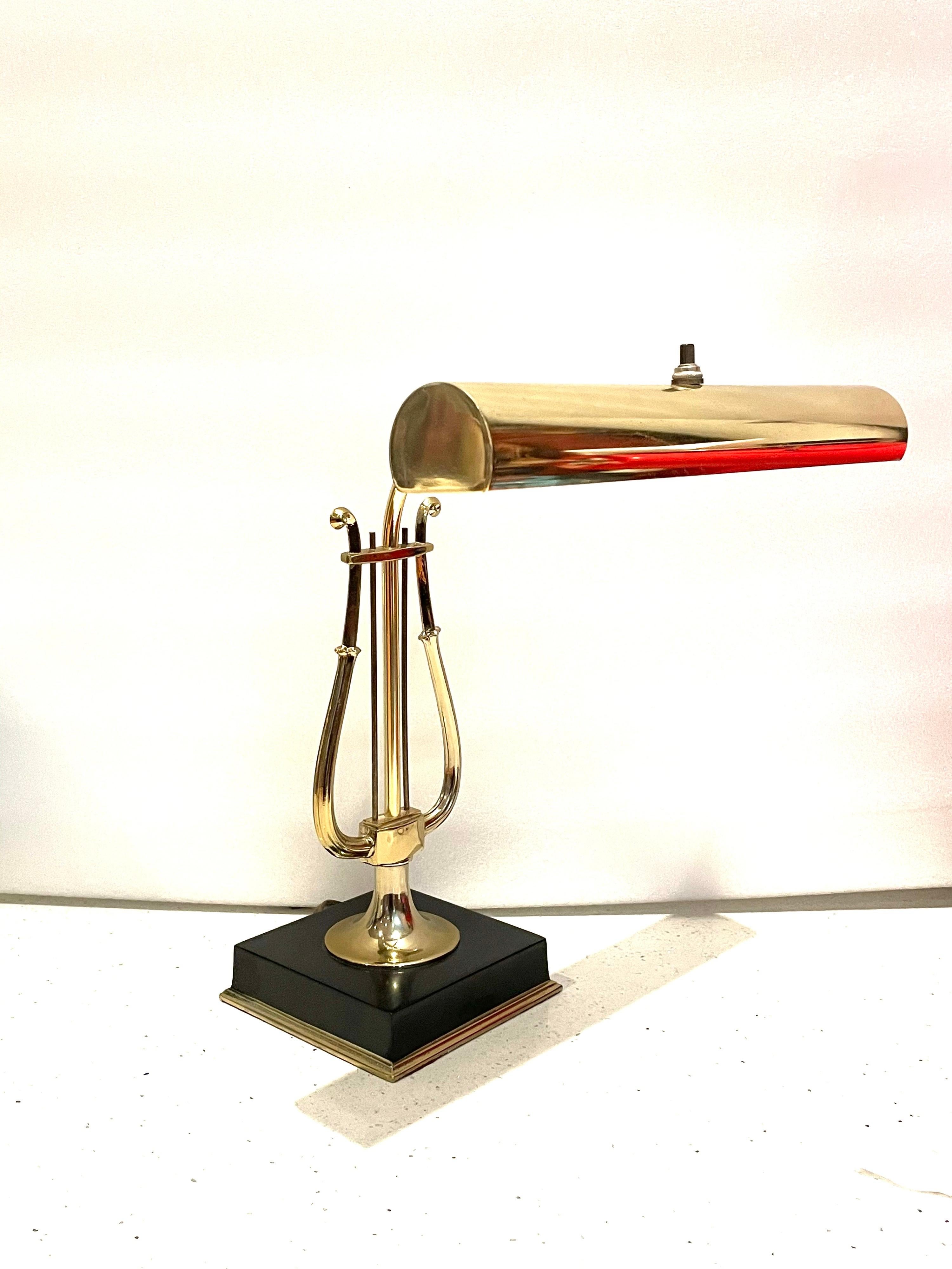 20th Century Treble Clef Piano Desk Lamp in Brass & Black Enameled Base by Laurel Lighting