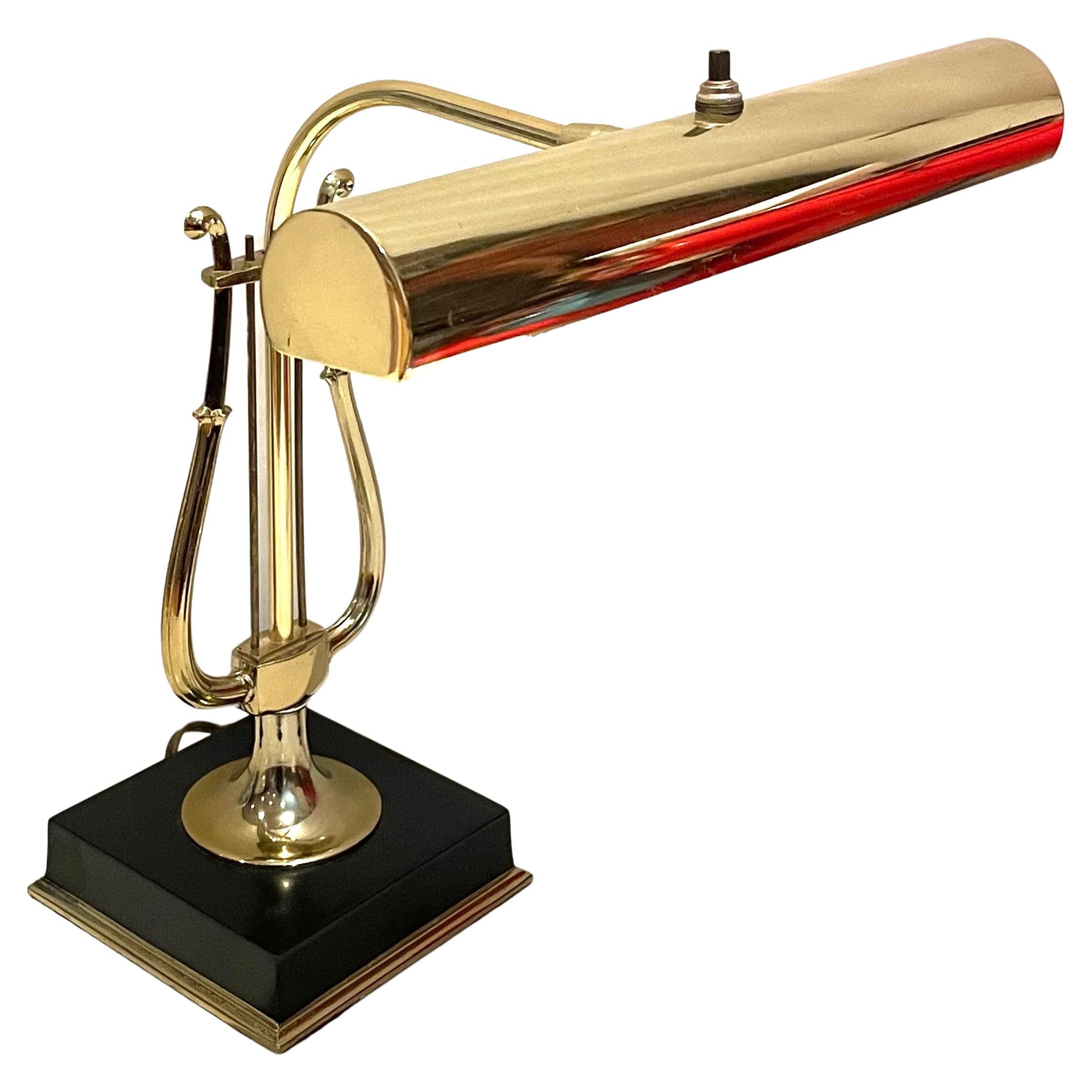 Treble Clef Piano Desk Lamp in Brass & Black Enameled Base by Laurel Lighting