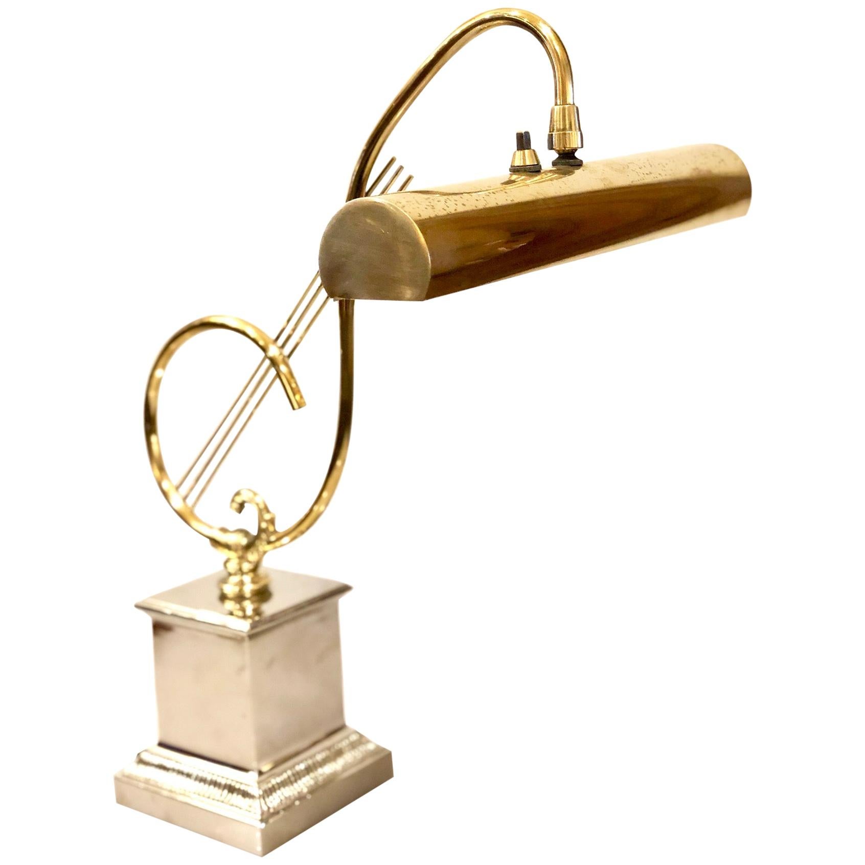 Treble Clef Piano Desk Lamp in Brass and Chrome Base by Laurel Lighting