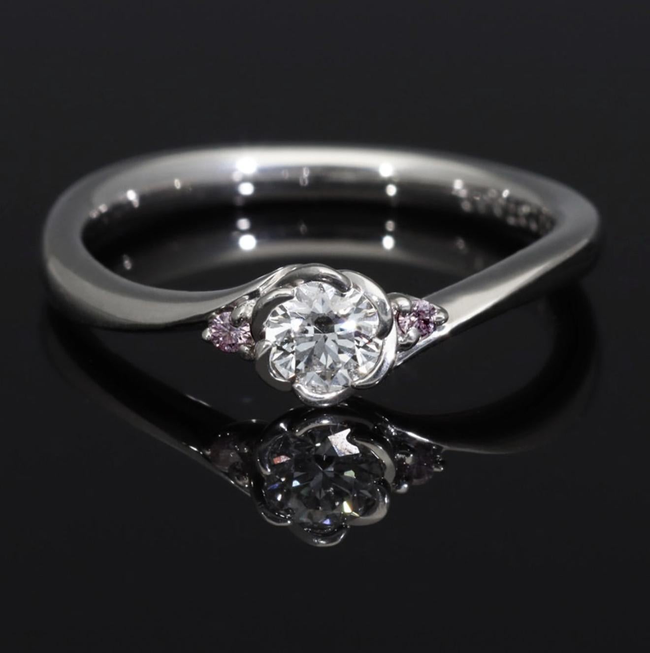 TRECENTI Anillo Flora Diamante 0,21ct / Diamante Rosa 0,02ct Platino US 5 en venta 2
