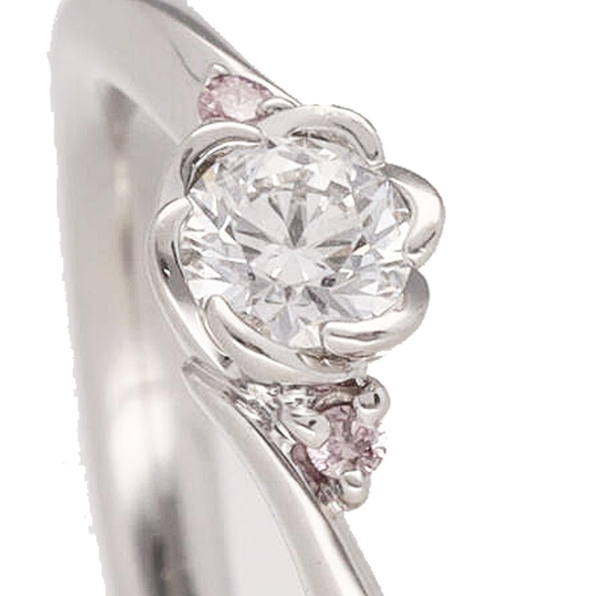 Round Cut TRECENTI Pt900 0.21 Carat Diamond 0.02 Carat Side Pink Diamond Flora Ring US 5 For Sale
