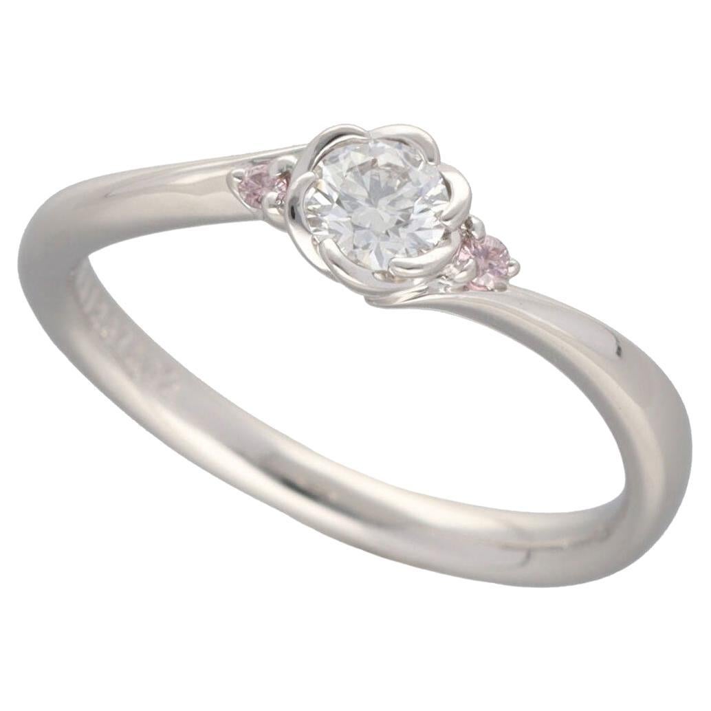 TRECENTI Pt900 0.21 Carat Diamond 0.02 Carat Side Pink Diamond Flora Ring US 5 For Sale