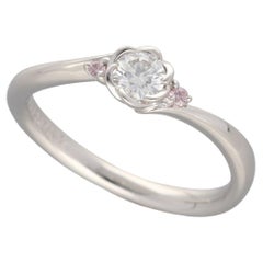 TRECENTI Pt900 0.21 Carat Diamond 0.02 Carat Side Pink Diamond Flora Ring US 5