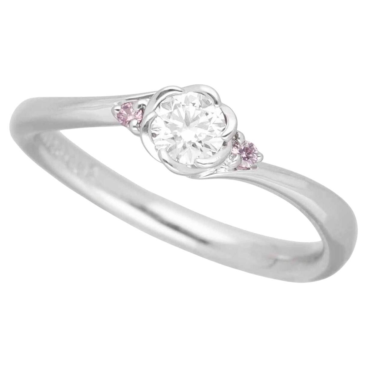 TRECENTI Diamond 0.21ct / Pink Diamond 0.02ct Platinum Flora Ring US 5