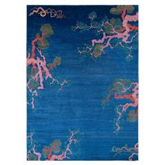 Alfombra de lana y seda de inspiración china Tree And Cloud Indigo de Joseph Carini