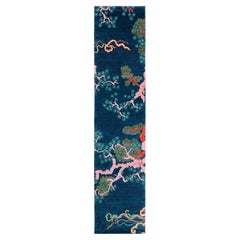 Alfombra Corredera de Lana y Seda de Inspiración China Tree And Cloud Indigo de Joseph Carini