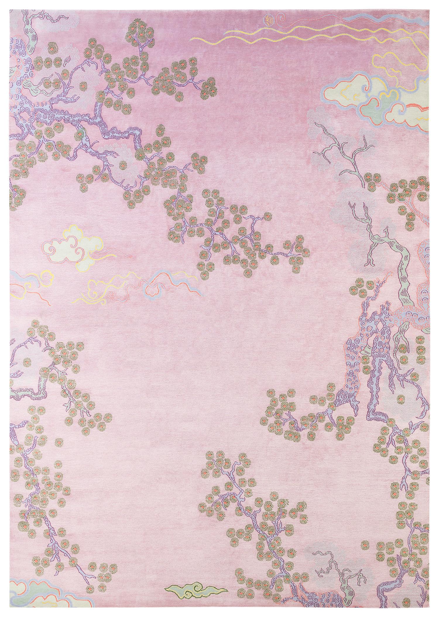 Tappeto d'ispirazione cinese in lana e seta Tree And Cloud Lilac di Joseph Carini in vendita 5