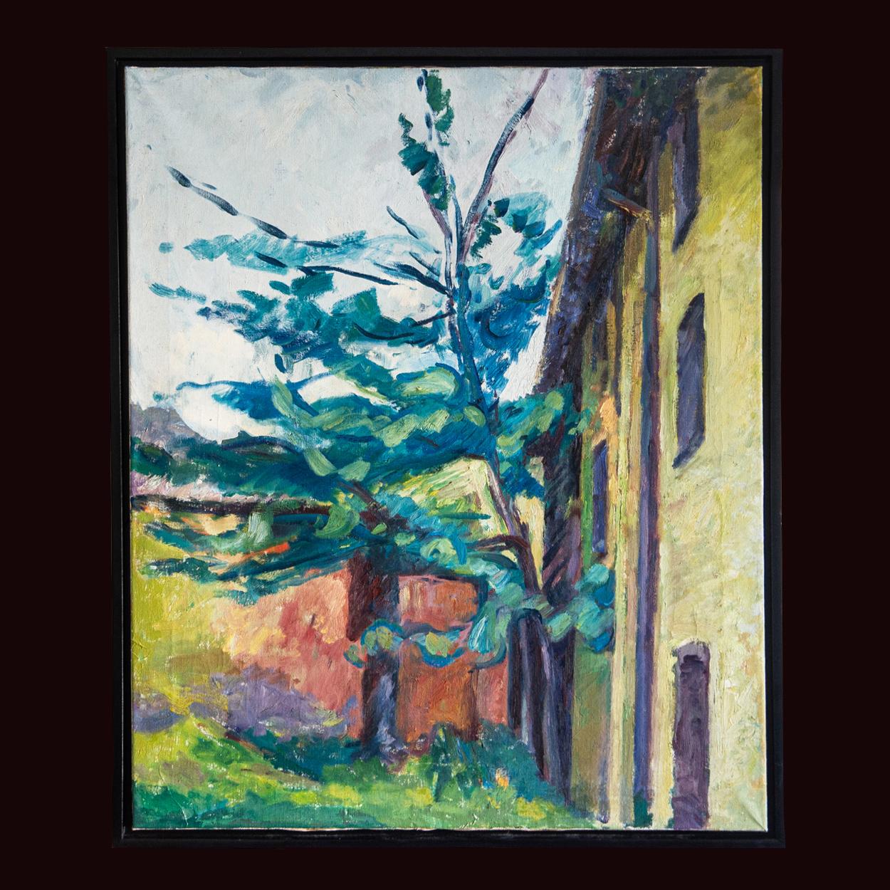 Baum und Malerei von Michael A Evans, Öl auf Leinwand - signiert, England - 1968 im Angebot 1