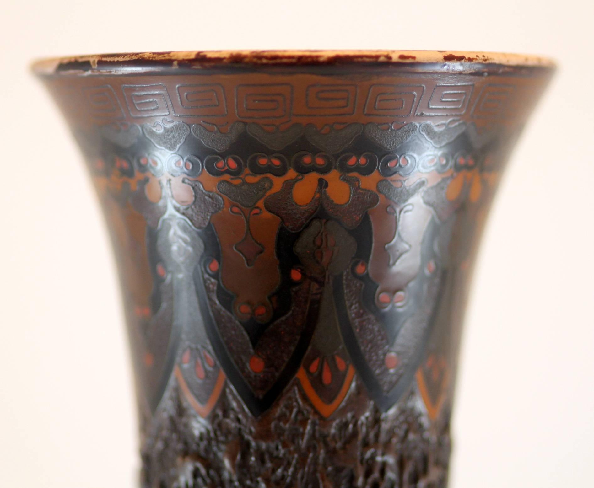 “Tree-Bark” Cloisonne Jiki-Shippo Cloisonne on Porcelain Bulbous Vase 4