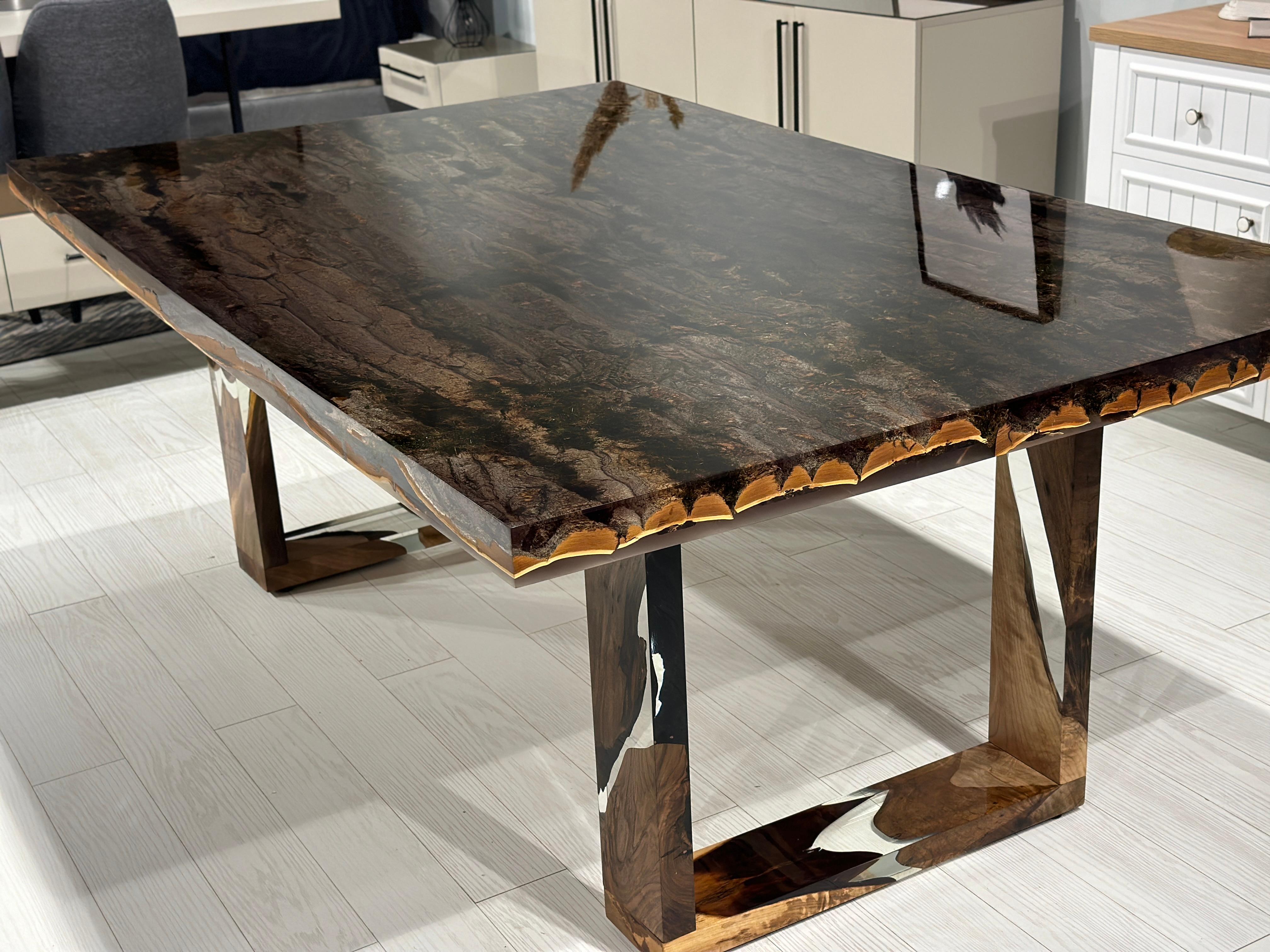 Turkish Tree Bark Epoxy Resin Dining & Conference Table For Sale