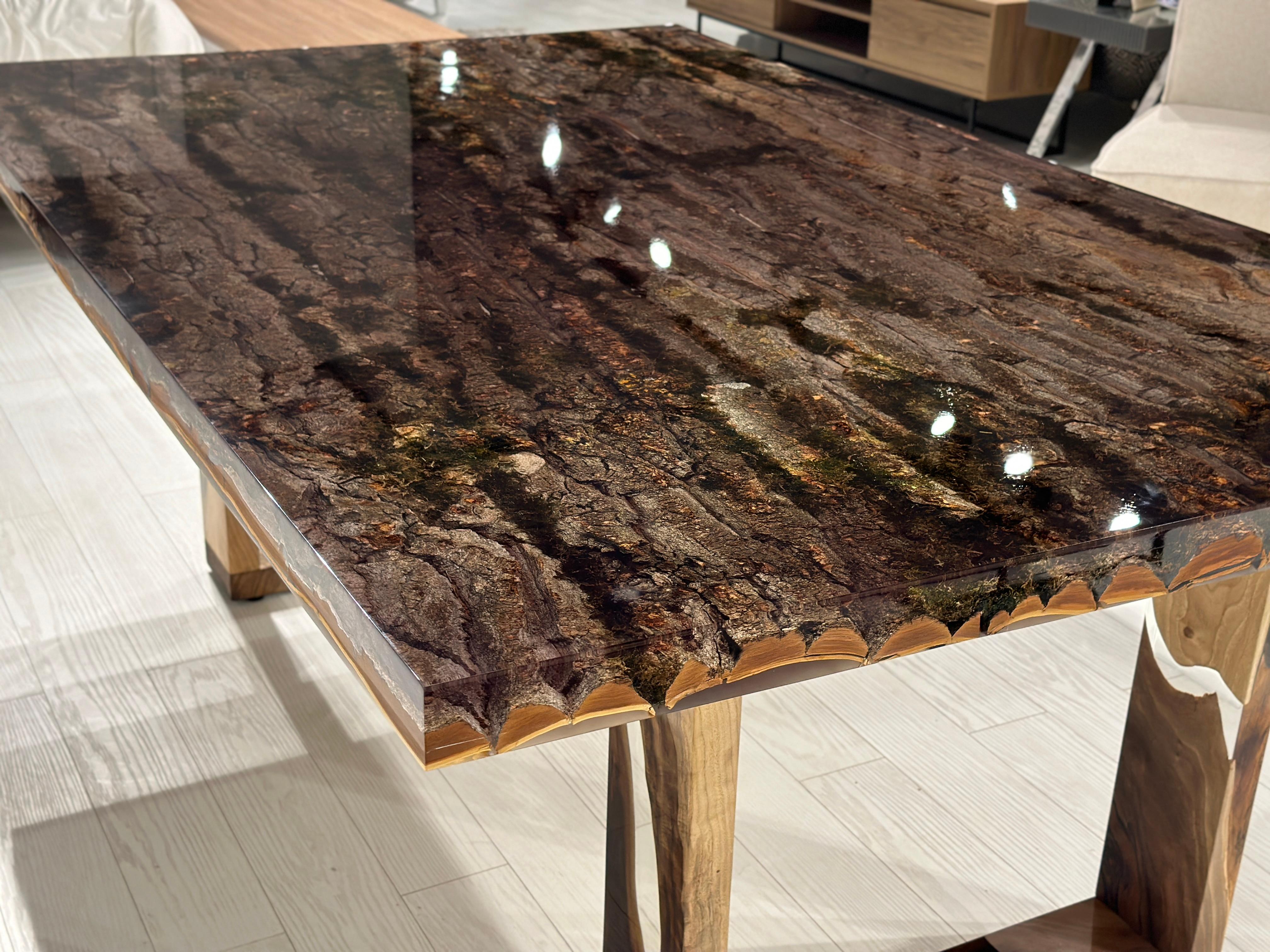 Welded Tree Bark Epoxy Resin Dining & Conference Table For Sale