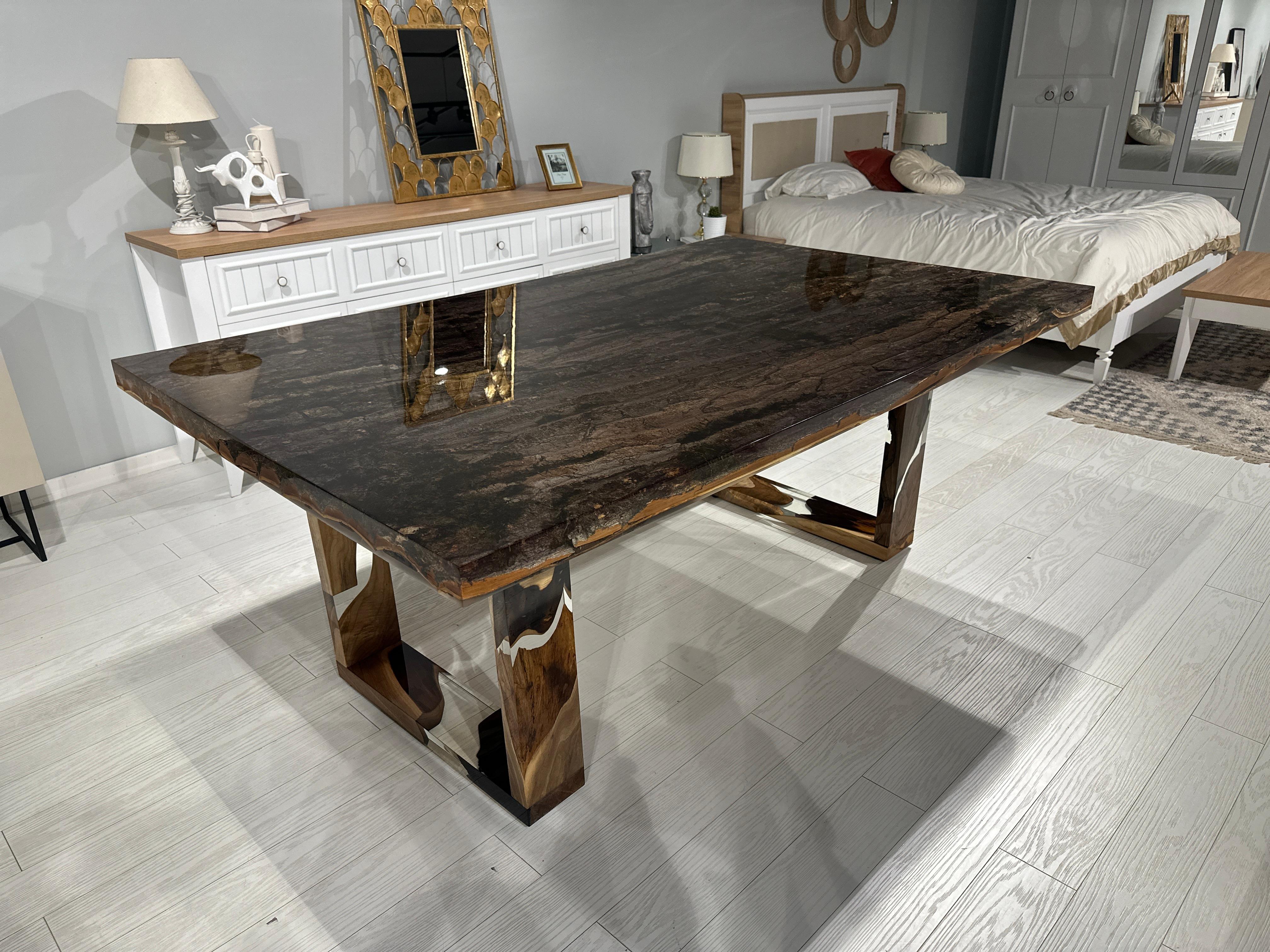 Tree Bark Epoxy Resin Dining & Conference Table In New Condition For Sale In İnegöl, TR