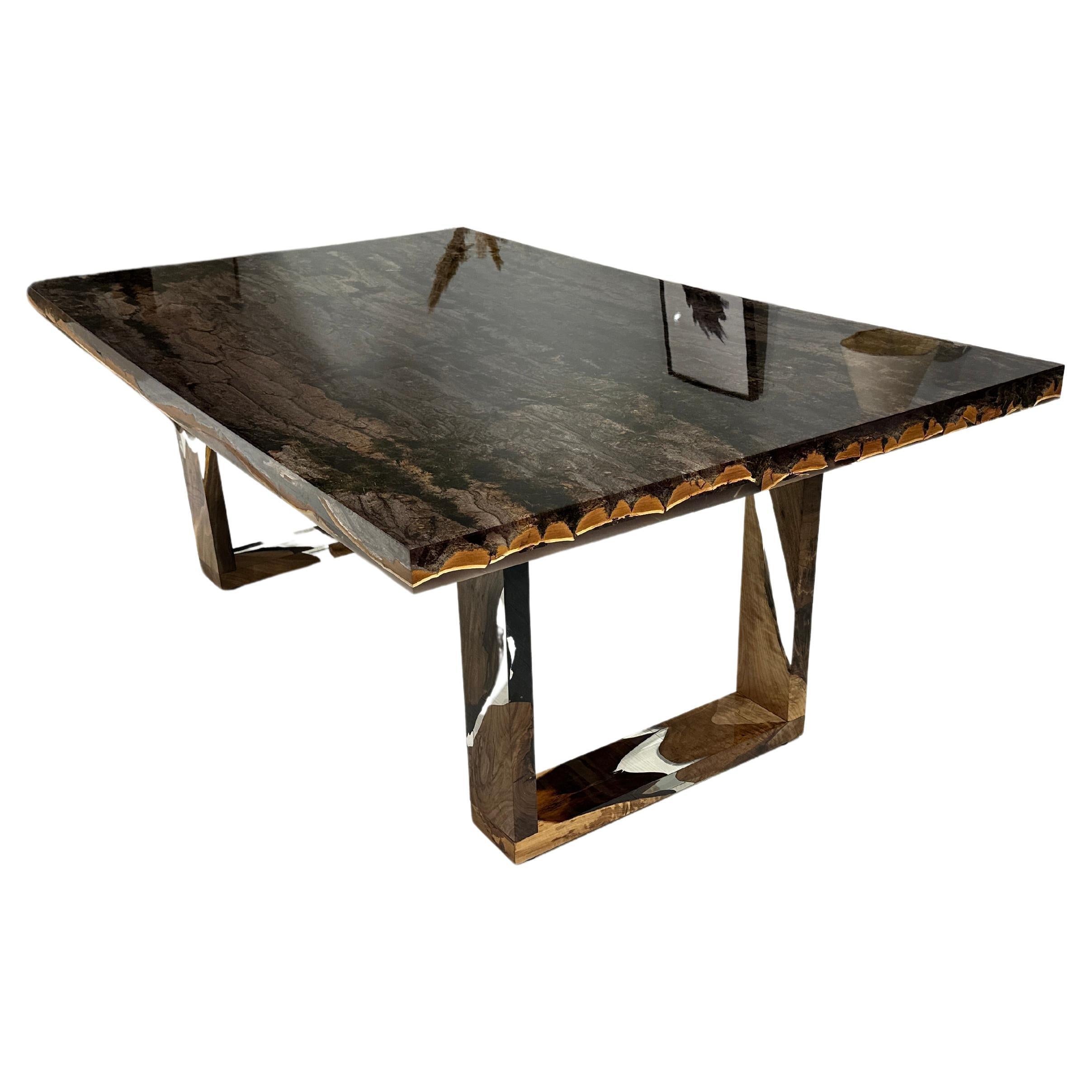 Tree Bark Epoxy Resin Dining & Conference Table For Sale