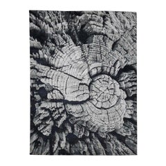 Tree Bark Wool and Silk with Abstract Design Black and Grey Hand Knotted