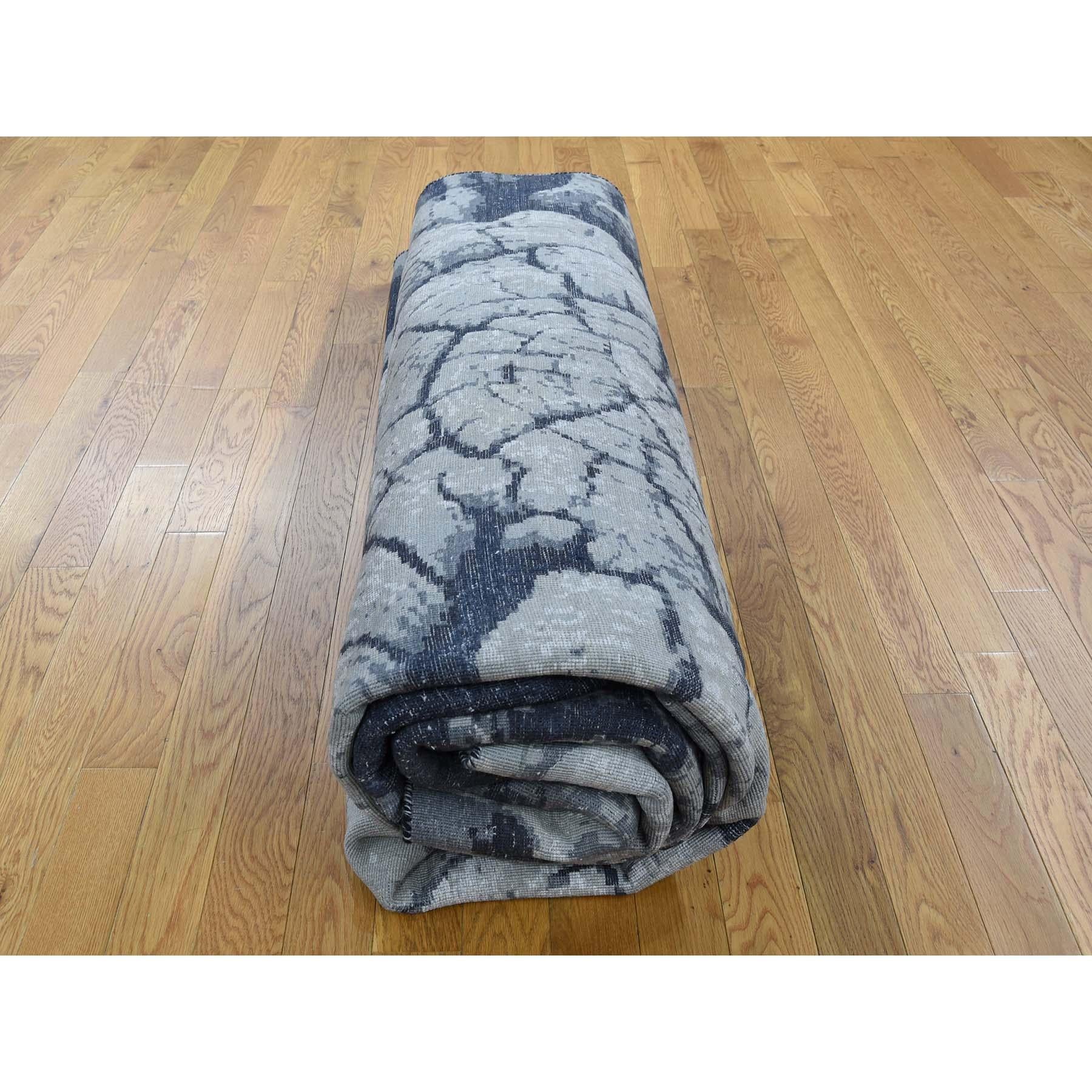 Tree Bark Wool and Silk with Abstract Design Black and Grey Hand Knotted 3