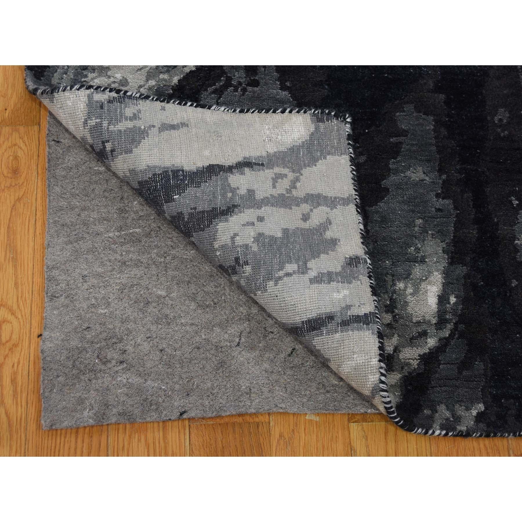 Hand-Knotted Tree Bark Wool and Silk with Abstract Design Black and Grey Hand Knotted