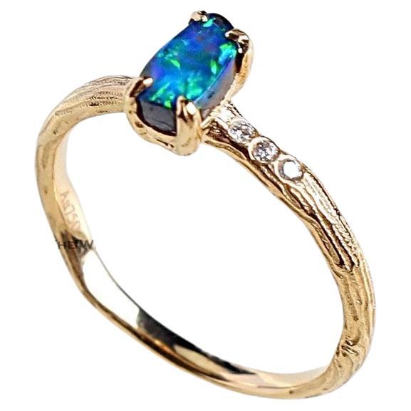 Tree Branch Design Boulder Opal Diamond Engagement Ring 18K Yellow Gold