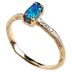 Tree Branch Design Boulder Opal Diamond Engagement Ring 18K Yellow Gold