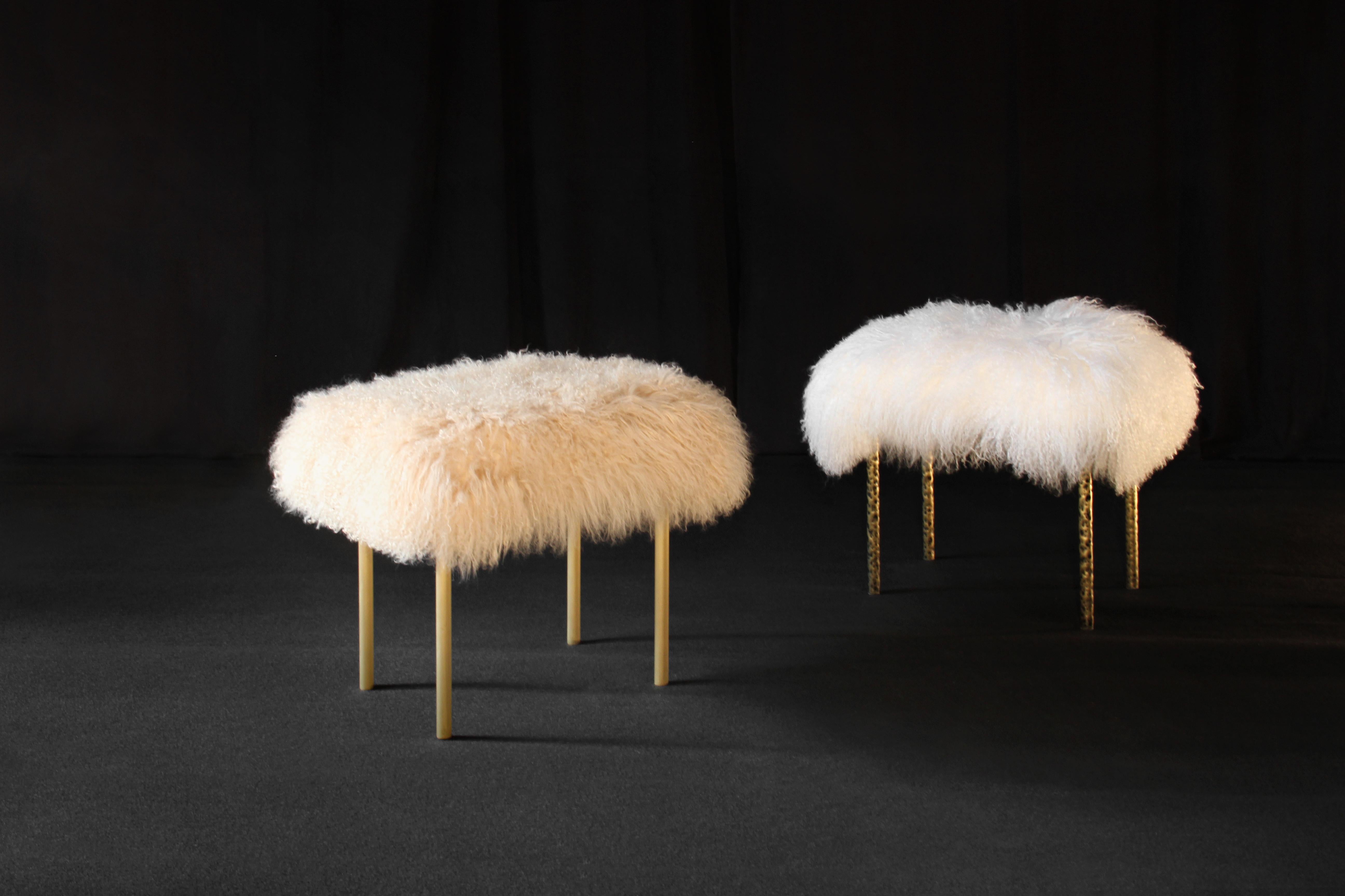 Modern Tree Branches Bench, Fur and Brushed Brass, InsidherLand, Joana Santos Barbosa For Sale