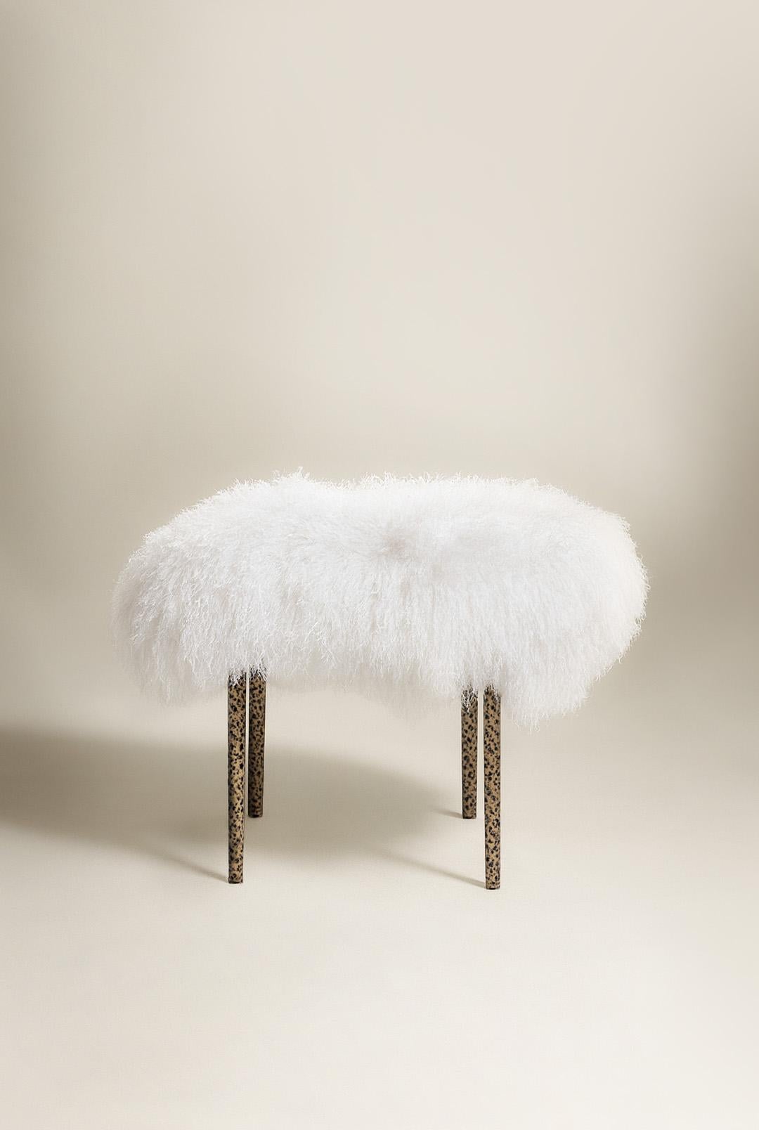 Tree Branches Bench, Fur and Hammered Brass, InsidherLand, Joana Santos Barbosa For Sale 2