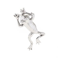 Retro Tree Frog Brooch, Sterling Silver, Small Frog Brooch, Silver