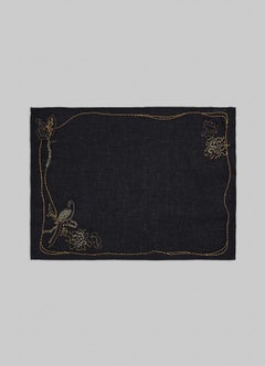 Tree Full of Parrots Hand Embroidered Black & Gold Napkin