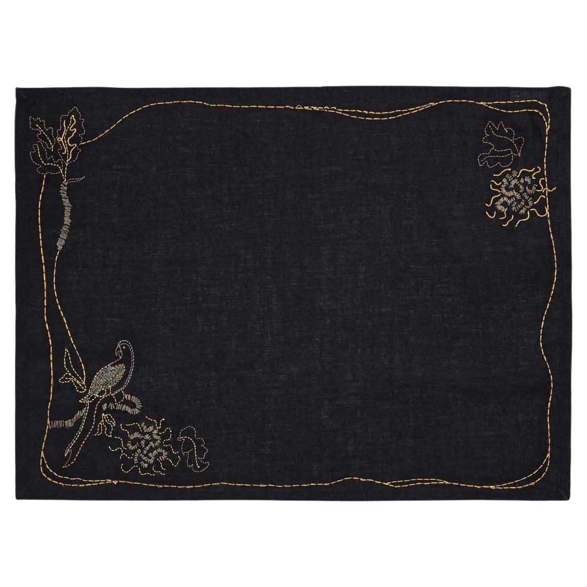 Tree Full of Parrots Hand Embroidered Black
Gold Napkin