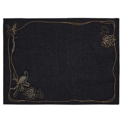 Tree Full of Parrots Hand Embroidered Black
Gold Napkin