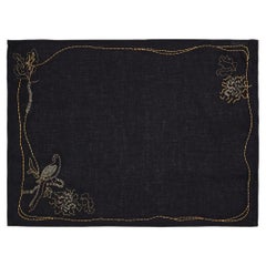 Tree Full of Parrots Hand Embroidered Black & Gold Napkin