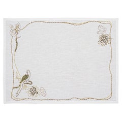 Tree Full of Parrots Hand Embroidered White & Gold Placemat