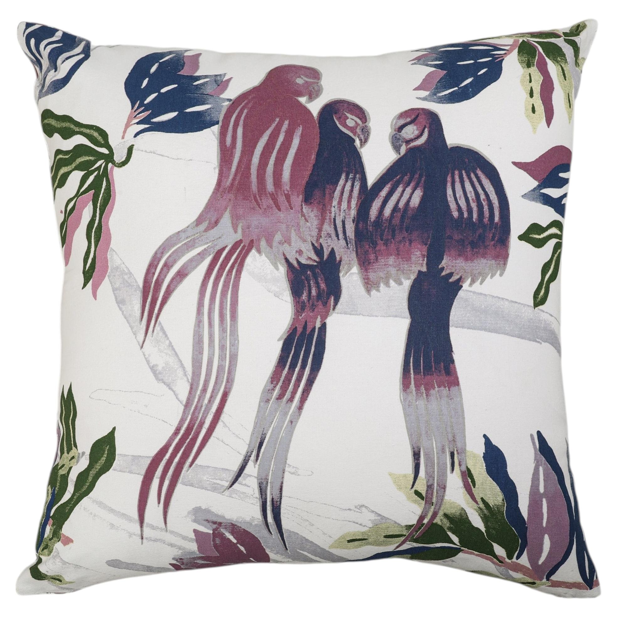Cotton Cushion Cover, Tree Full of Parrots Plum 24" x 24", Viya by Vikram Goyal For Sale