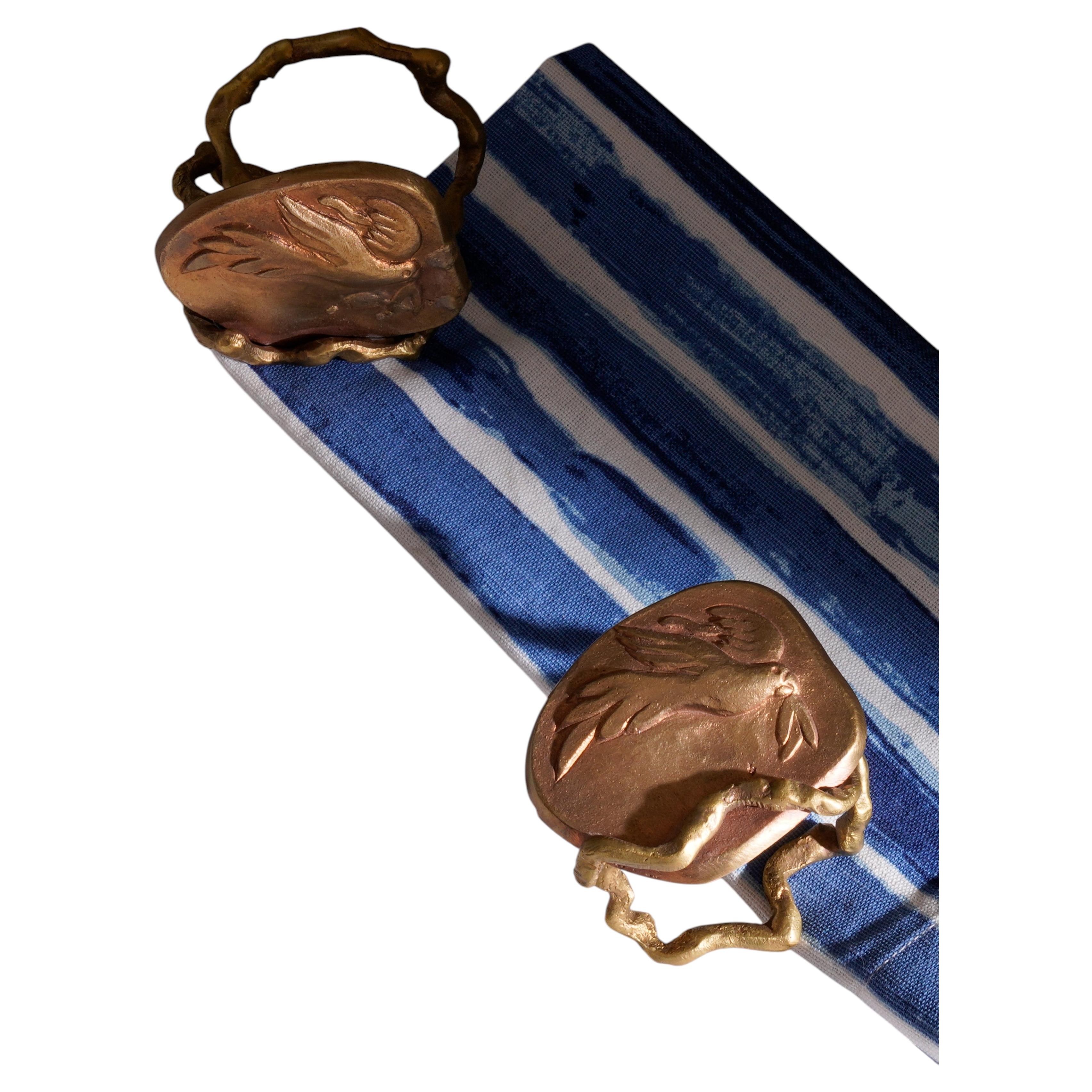 Brass Napkin Rings, Tree Full of Parrots Pair, Viya by Vikram Goyal For Sale