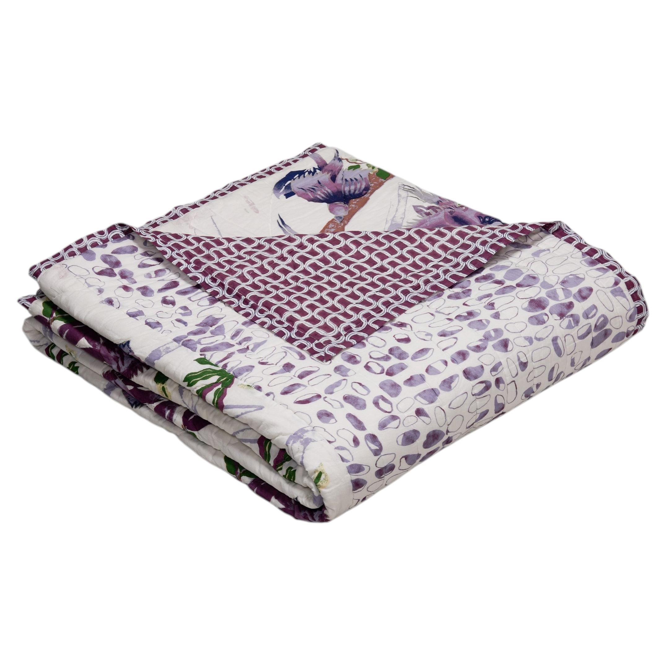 Cotton King Quilt, Tree Full of Parrots Plum, Viya by Vikram Goyal