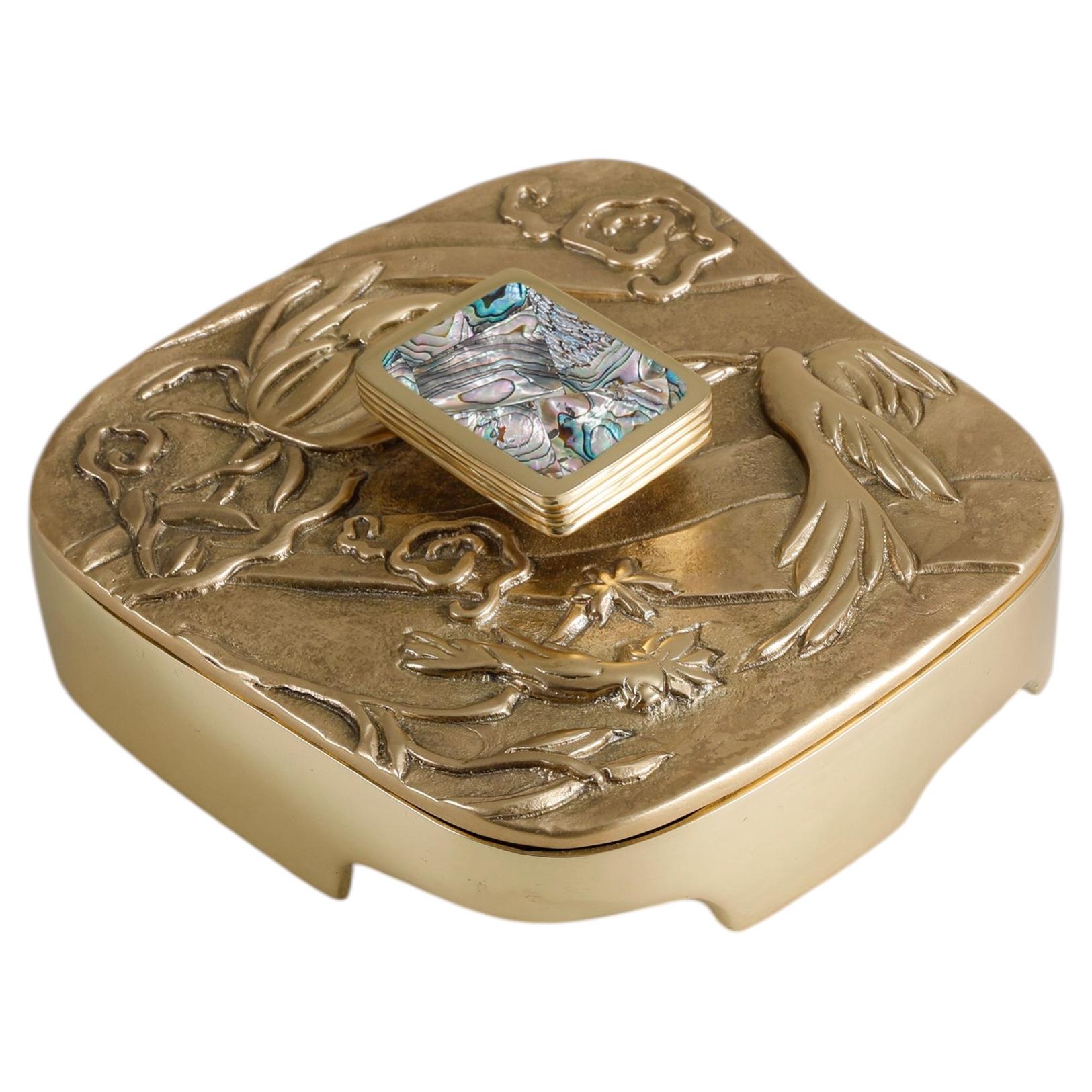 Tree Full of Parrots Trinket Box in Brass & Semi Precious Stone