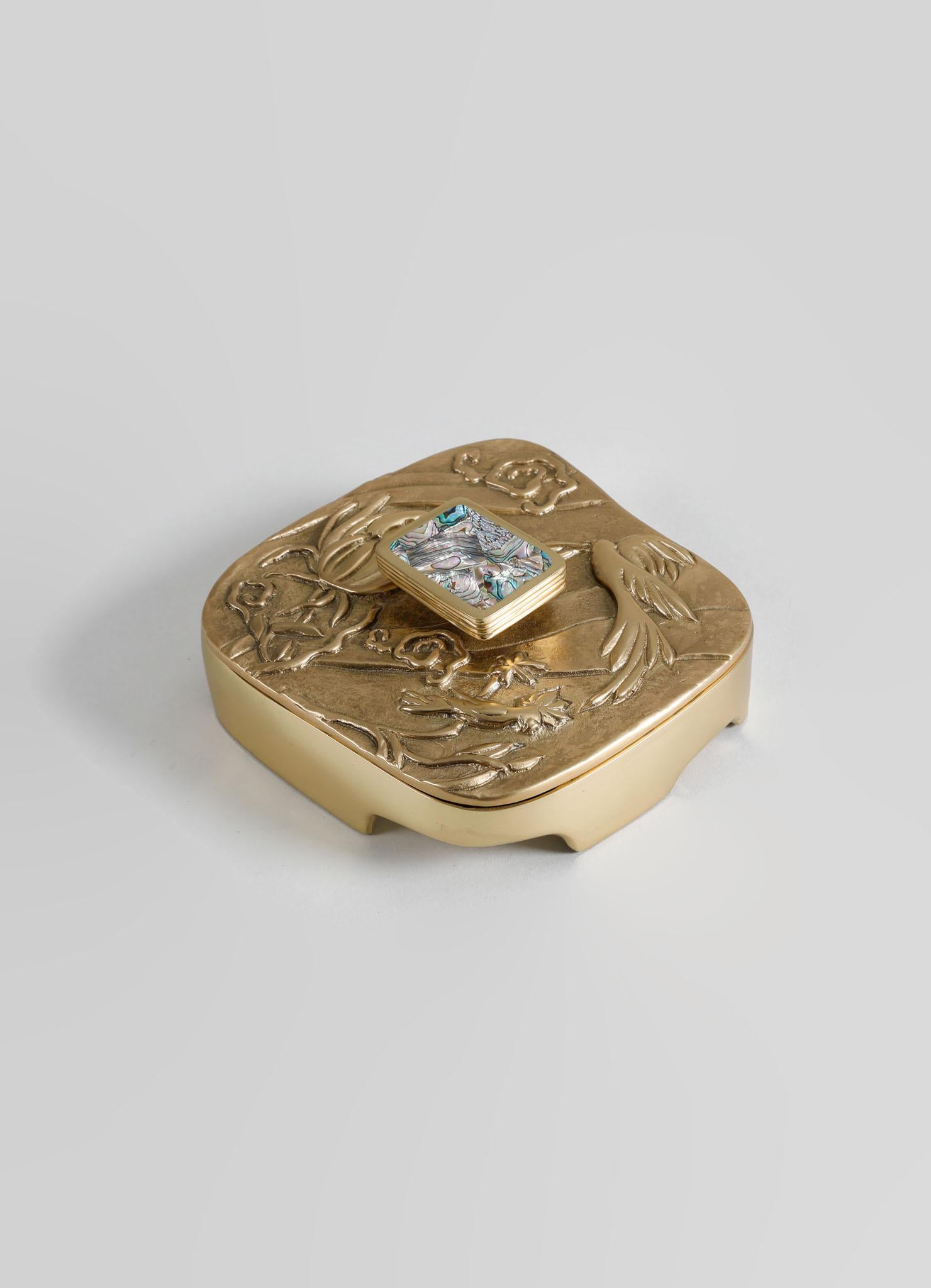 Tree Full of Parrots Trinket Box in Brass & Semi Precious Stone, Viya by Vikram Goyal

A tree full of parrots is a sign of success in aspirations and future endeavours. According to the 17th century Indian manuscript, “The Book of Dreams”,