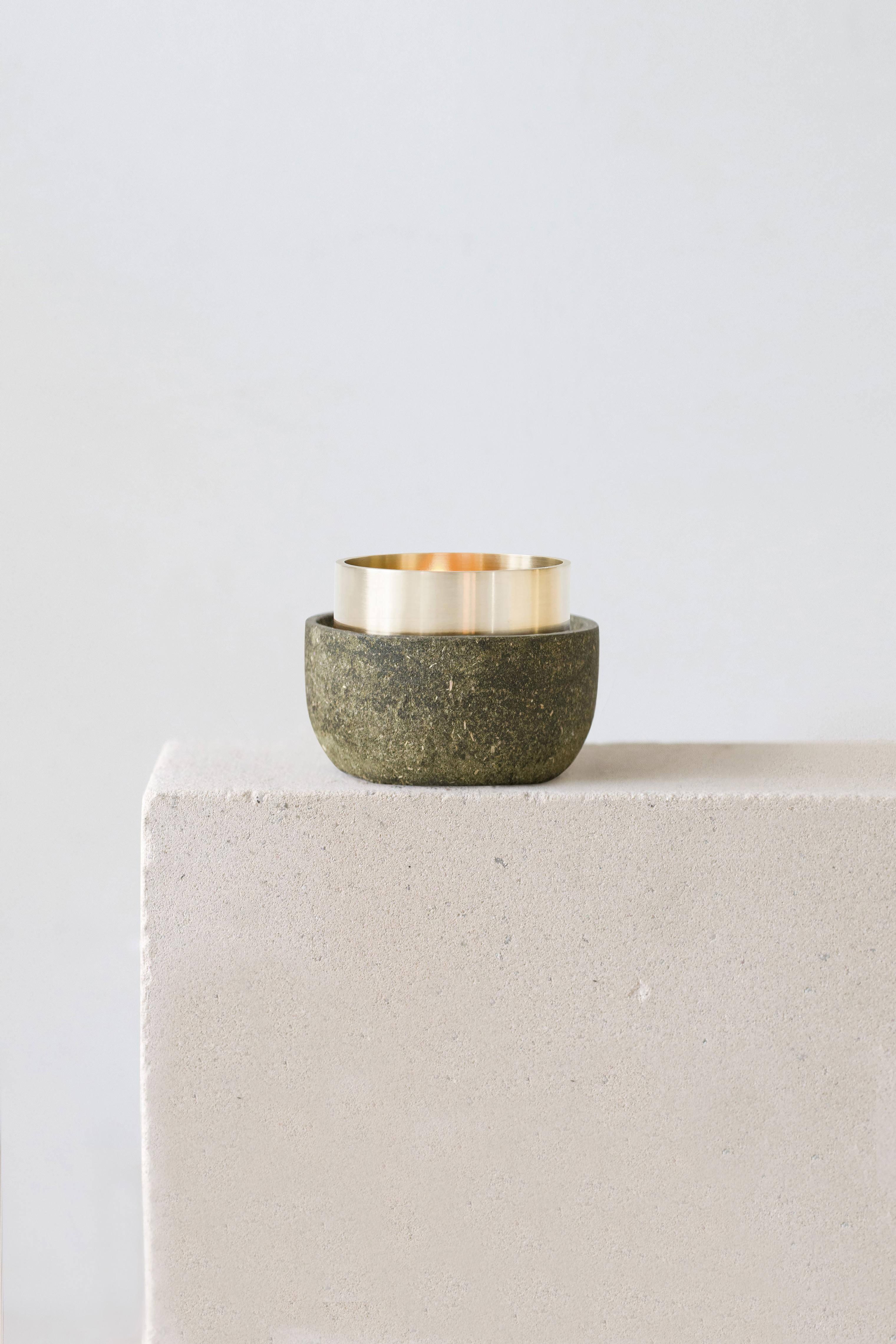 Tree Leaves candle holder by Evelina Kudabaite Studio
Handmade
Materials: tree leaves, brass
Dimensions: H 55 mm x D 65 mm
Colour: green
Notes: for dry use

Since 2015, product designer Evelina Kudabaite keeps on developing and making GIRIA