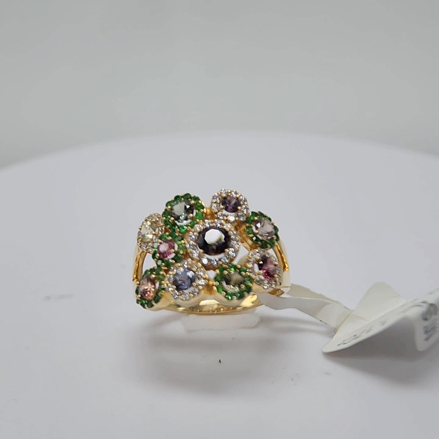 Tree of Flowers Ring Mix Montana Sapphire Gemstone 14 Karat Rose Gold For Sale 5