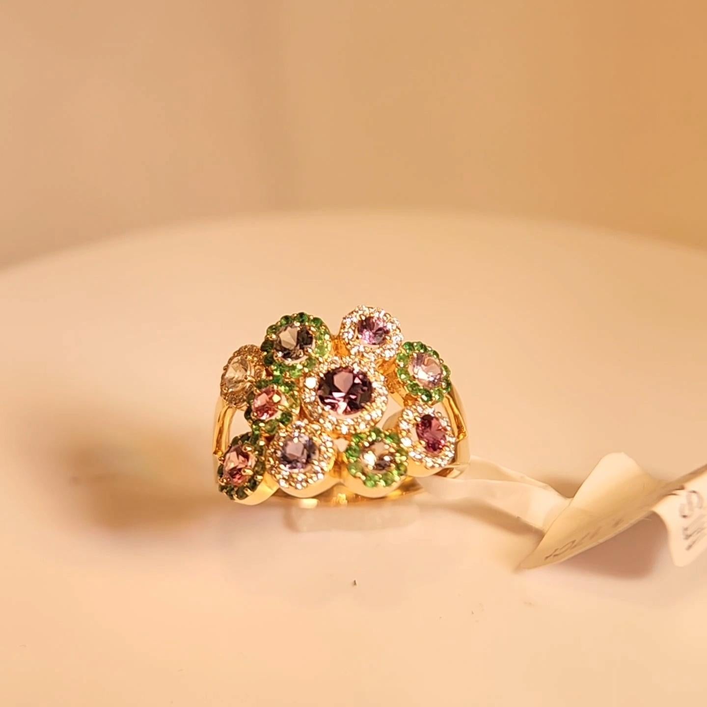 Tree of Flowers Ring Mix Montana Sapphire Gemstone 14 Karat Rose Gold For Sale 6