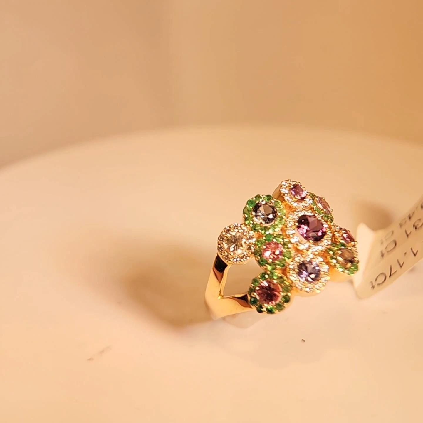 Tree of Flowers Ring Mix Montana Sapphire Gemstone 14 Karat Rose Gold For Sale 7